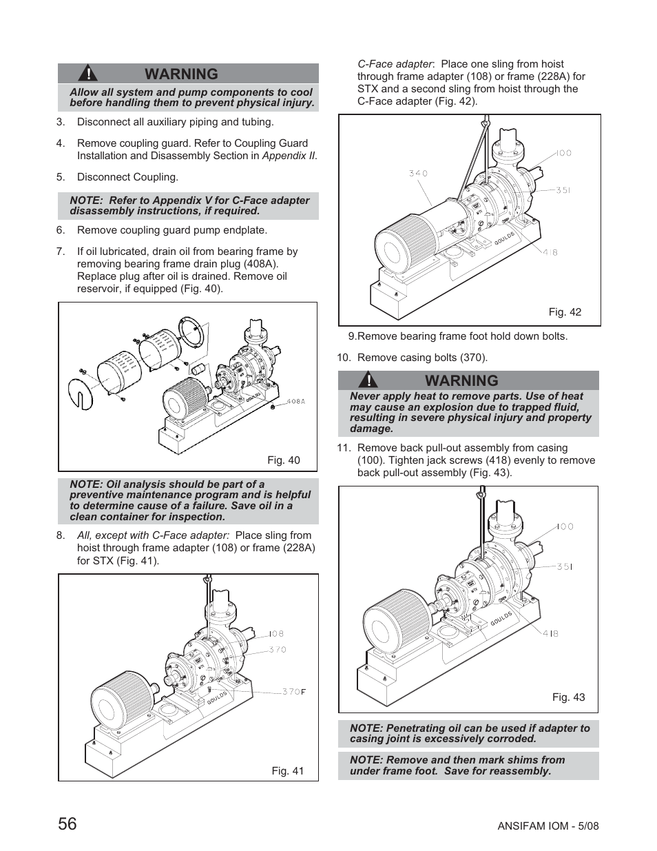 Warning | Goulds Pumps ANSI FAMILY IOM (ATEX Compliant) - IOM User Manual | Page 58 / 148