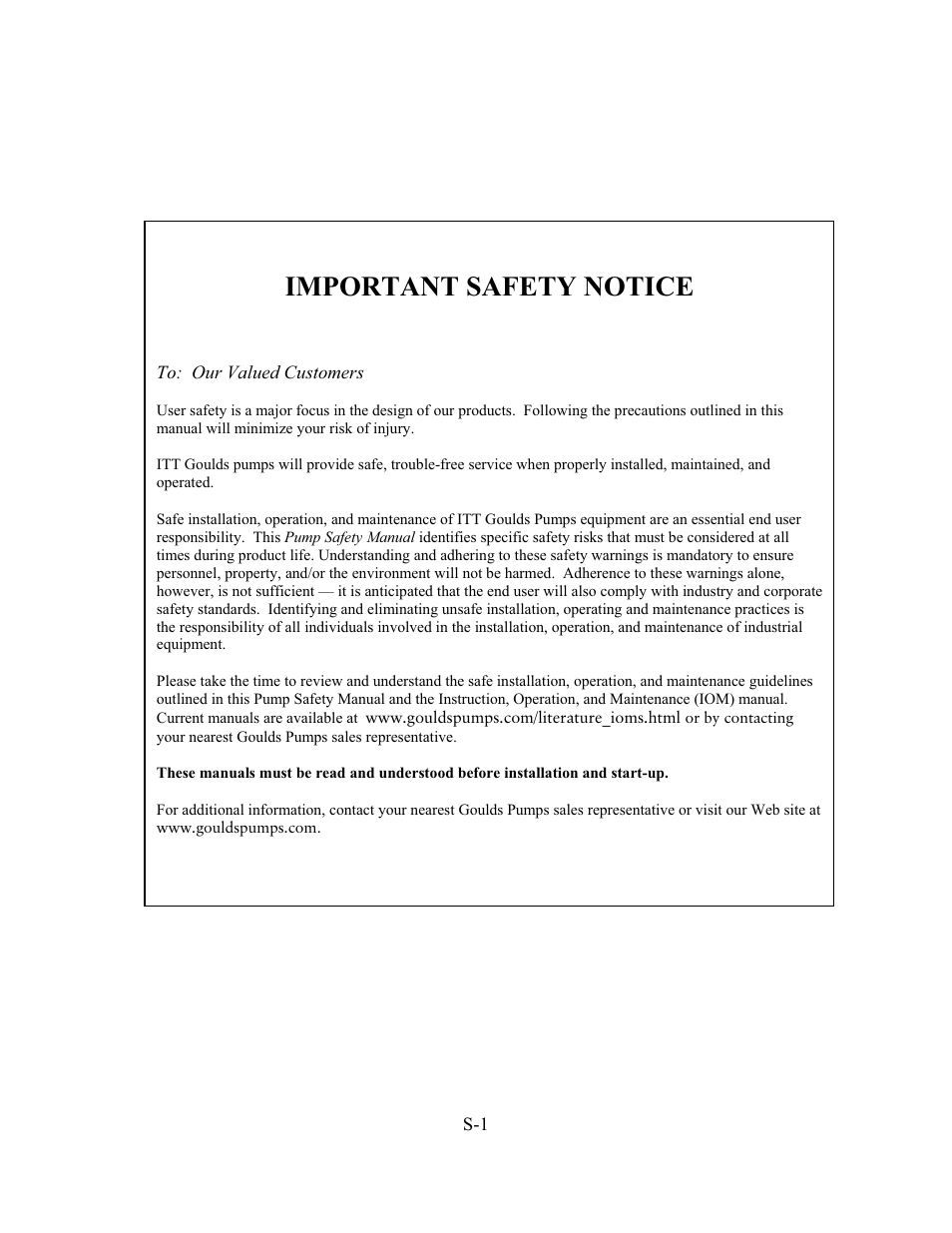 Important safety notice | Goulds Pumps ANSI FAMILY IOM (ATEX Compliant) - IOM User Manual | Page 7 / 148