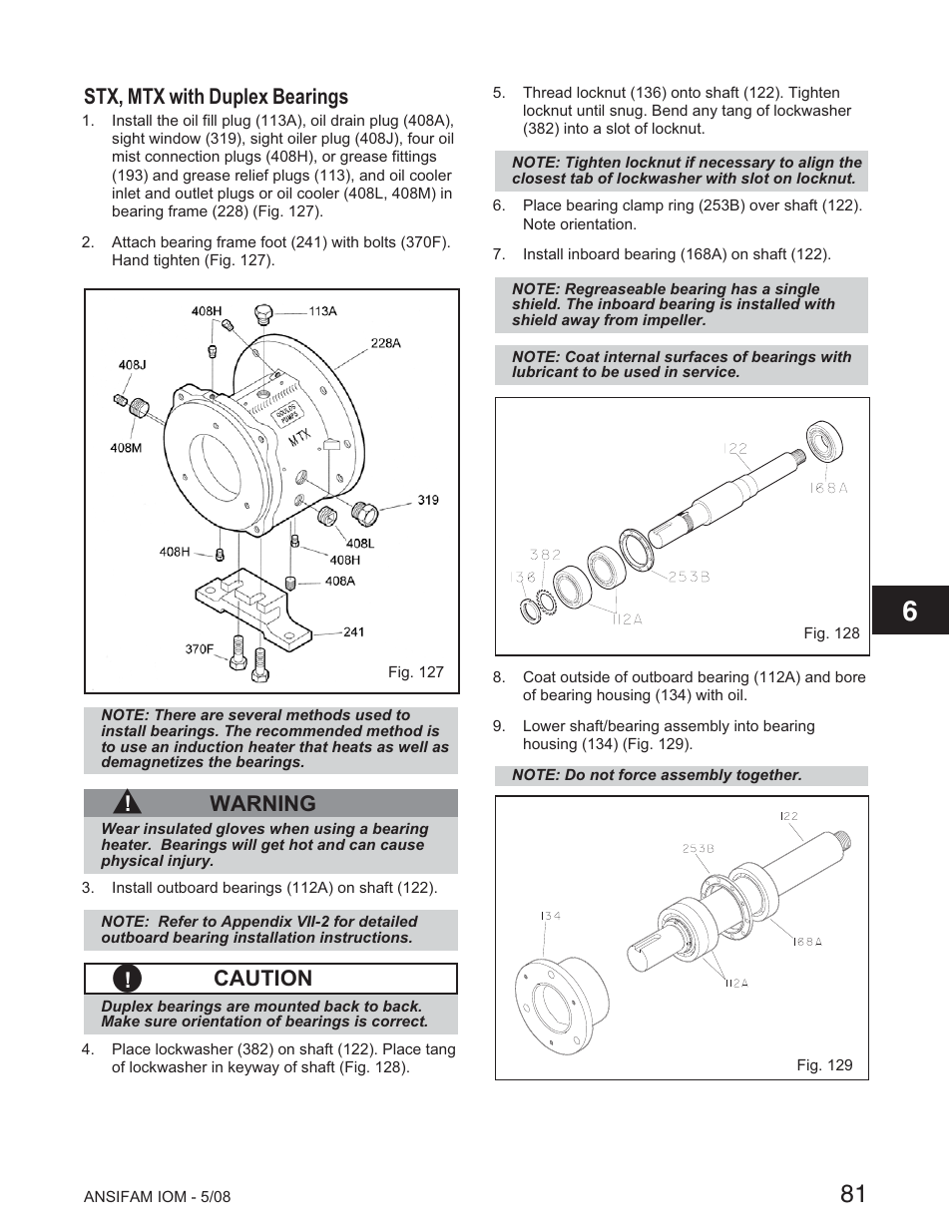 Stx, mtx with duplex bearings, Warning, Caution | Goulds Pumps ANSI FAMILY IOM (ATEX Compliant) - IOM User Manual | Page 83 / 148