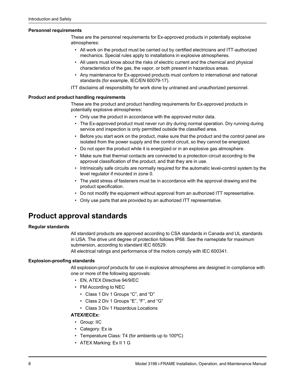 Product approval standards | Goulds Pumps 3196 i-FRAME - IOM User Manual | Page 10 / 152