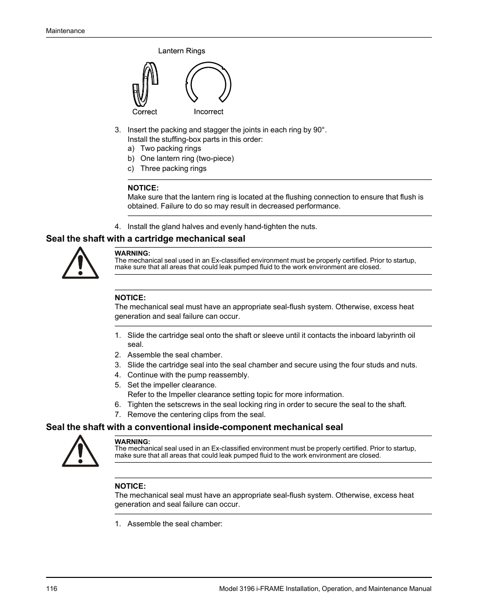 Seal the shaft with a cartridge mechanical seal | Goulds Pumps 3196 i-FRAME - IOM User Manual | Page 118 / 152