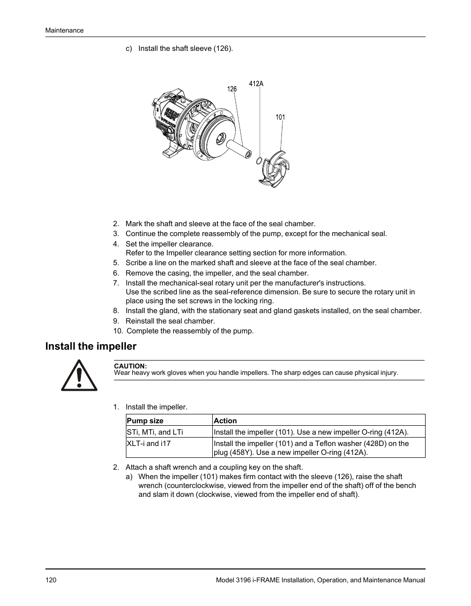 Install the impeller | Goulds Pumps 3196 i-FRAME - IOM User Manual | Page 122 / 152