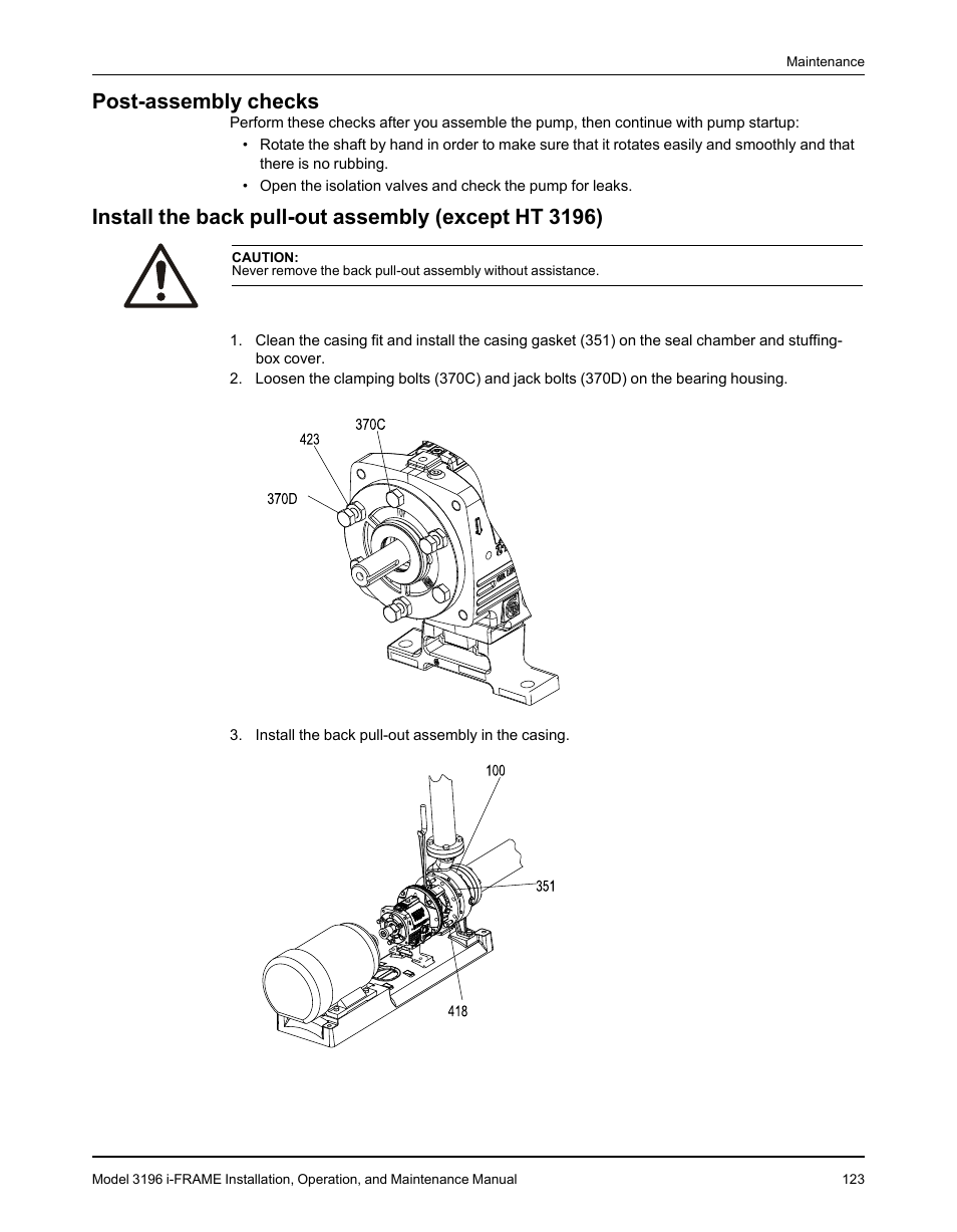 Post-assembly checks | Goulds Pumps 3196 i-FRAME - IOM User Manual | Page 125 / 152