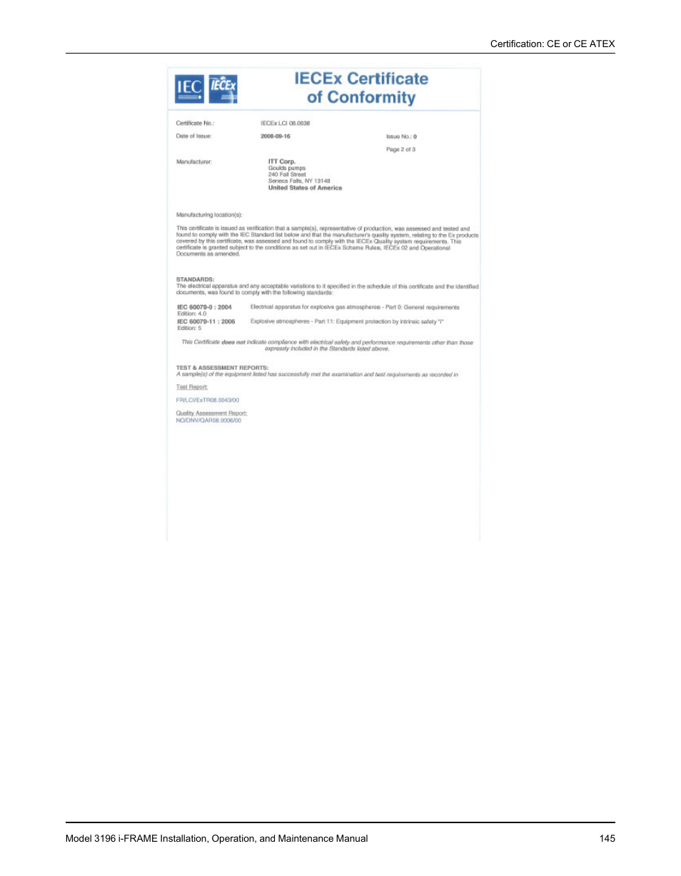 Goulds Pumps 3196 i-FRAME - IOM User Manual | Page 147 / 152