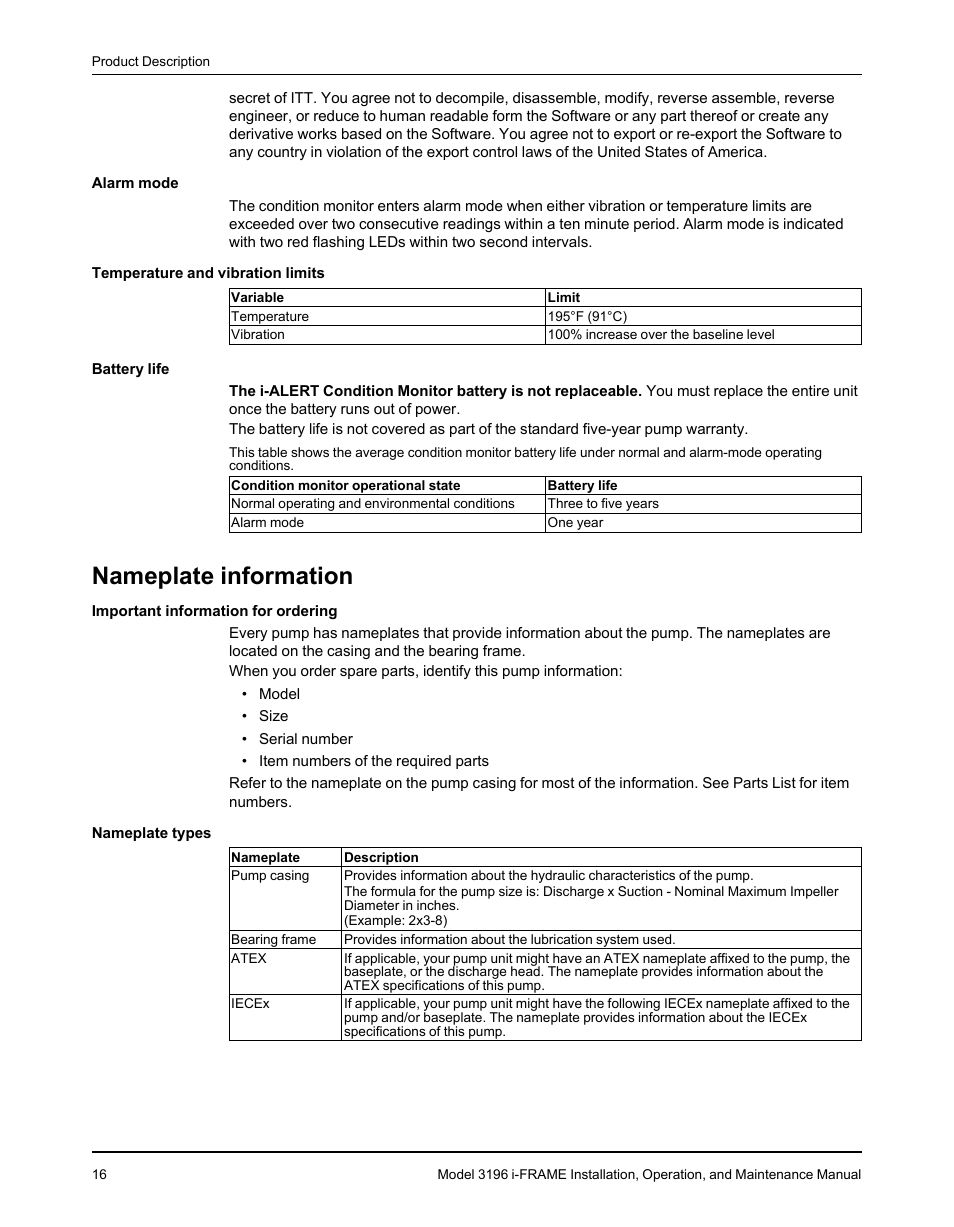 Nameplate information | Goulds Pumps 3196 i-FRAME - IOM User Manual | Page 18 / 152