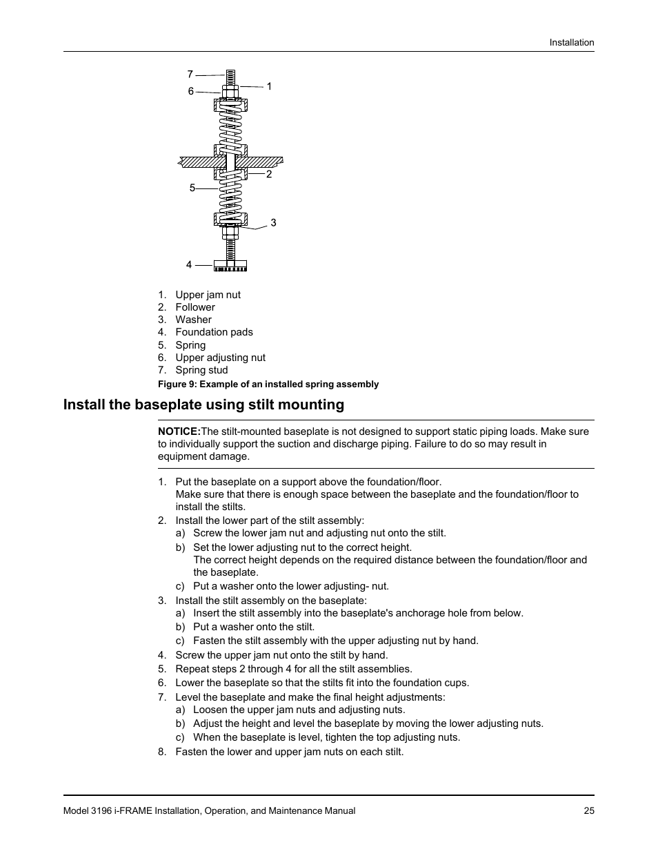 Install the baseplate using stilt mounting | Goulds Pumps 3196 i-FRAME - IOM User Manual | Page 27 / 152