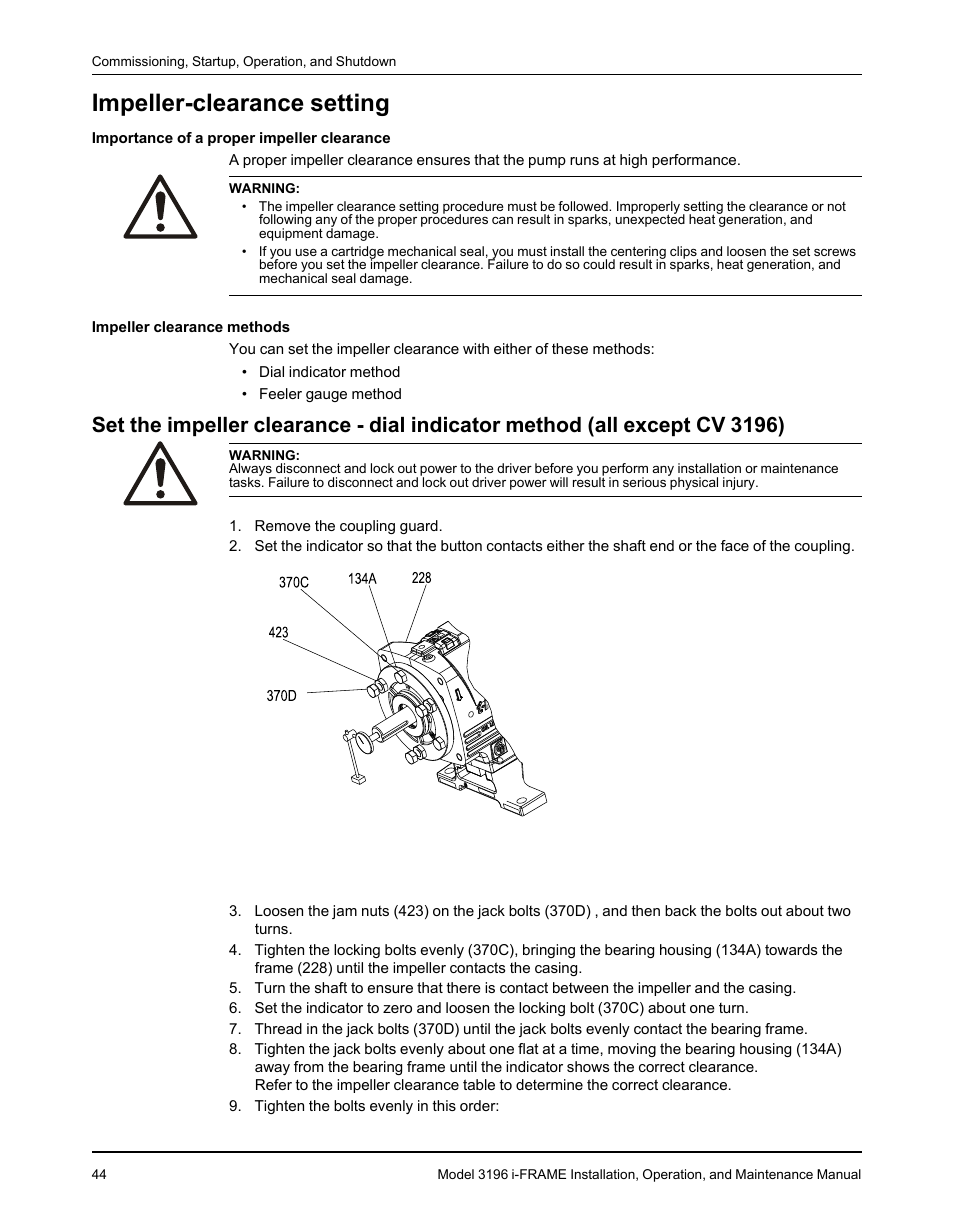 Impeller-clearance setting | Goulds Pumps 3196 i-FRAME - IOM User Manual | Page 46 / 152