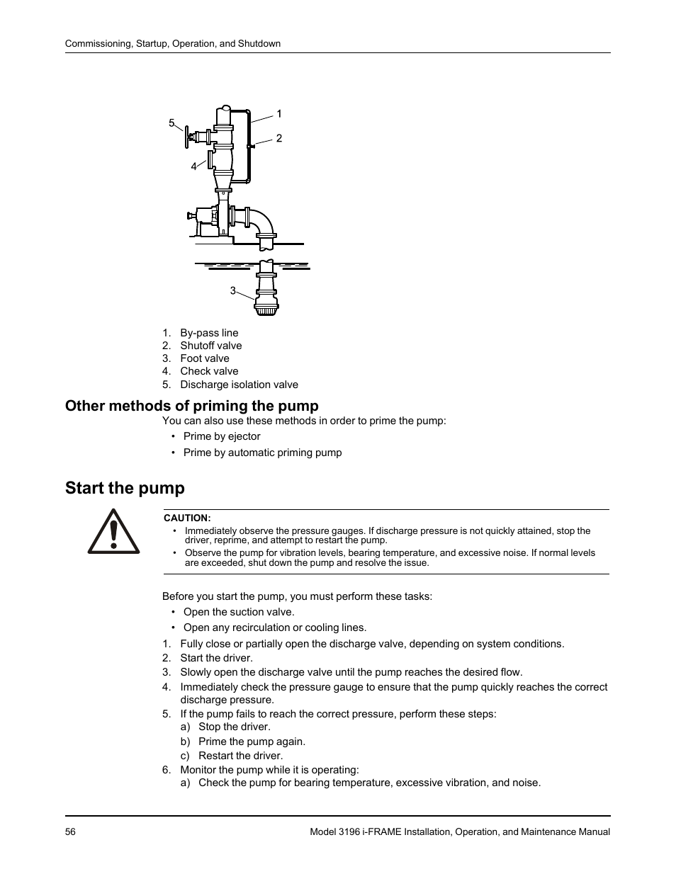 Other methods of priming the pump, Start the pump | Goulds Pumps 3196 i-FRAME - IOM User Manual | Page 58 / 152