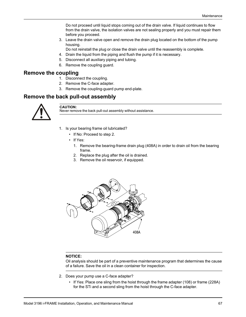 Remove the coupling, Remove the back pull-out assembly | Goulds Pumps 3196 i-FRAME - IOM User Manual | Page 69 / 152