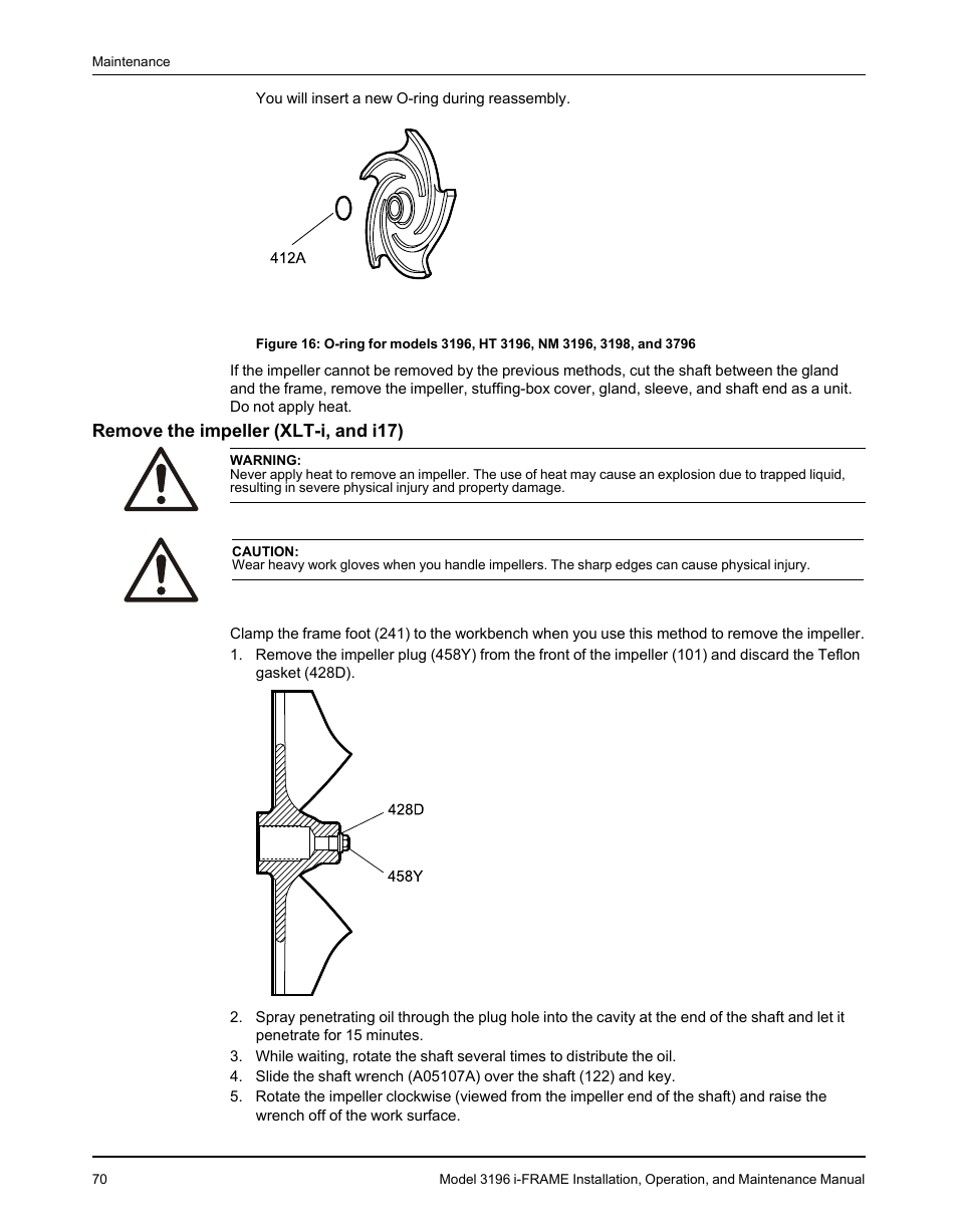 Remove the impeller (xlt-i, and i17) | Goulds Pumps 3196 i-FRAME - IOM User Manual | Page 72 / 152