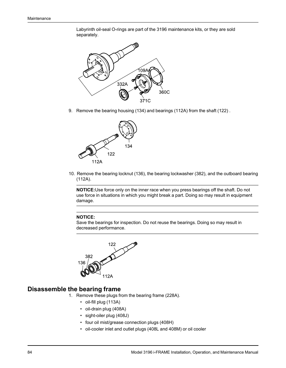 Disassemble the bearing frame | Goulds Pumps 3196 i-FRAME - IOM User Manual | Page 86 / 152