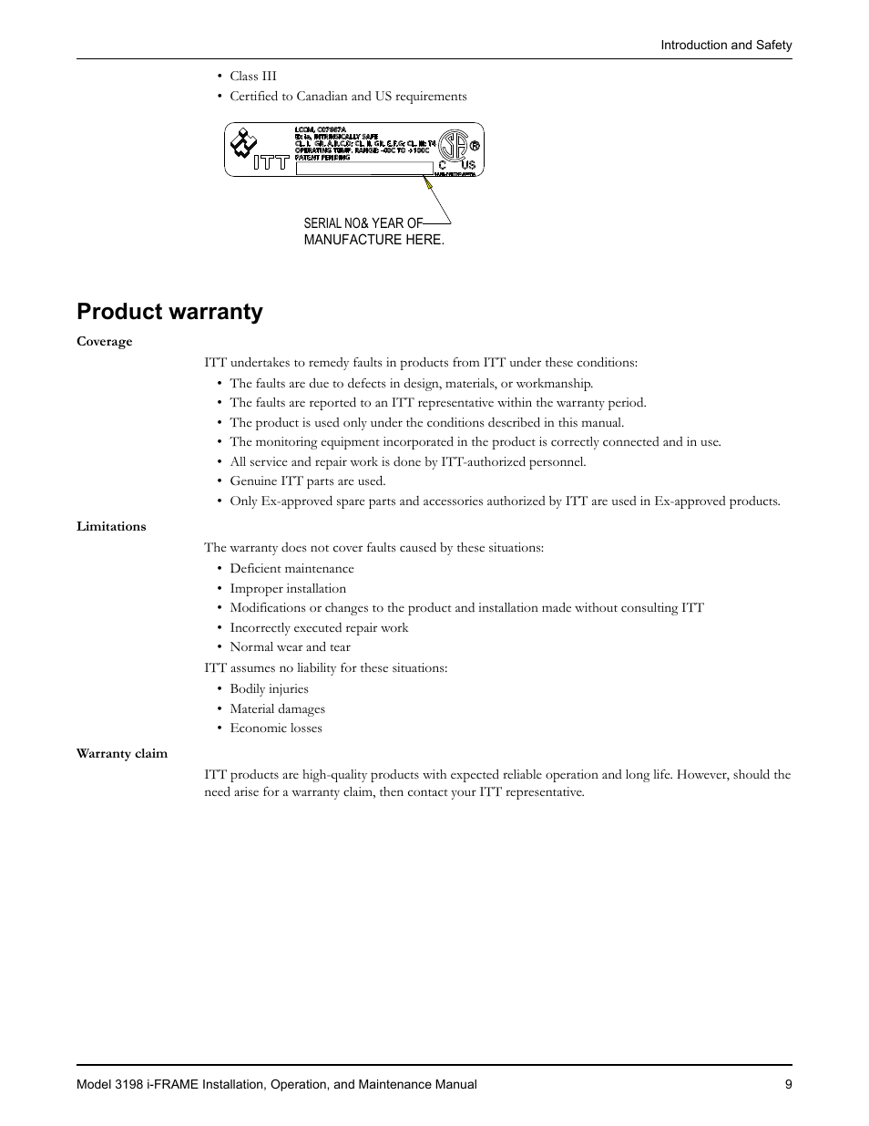 Product warranty | Goulds Pumps 3198 i-FRAME - IOM User Manual | Page 11 / 126