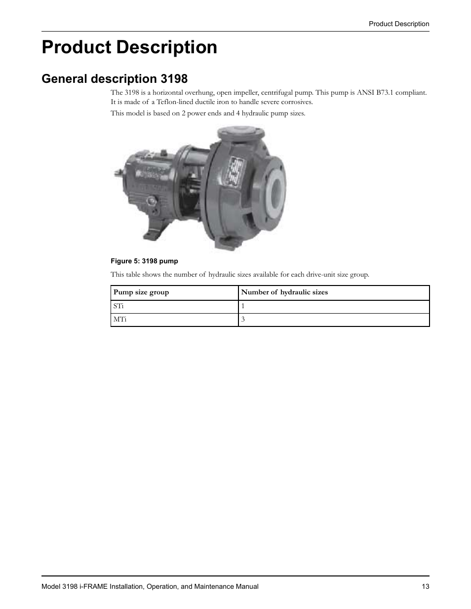 Product description, General description 3198, Oduct description | Goulds Pumps 3198 i-FRAME - IOM User Manual | Page 15 / 126