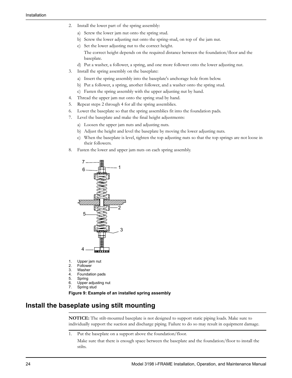 Install the baseplate using stilt mounting | Goulds Pumps 3198 i-FRAME - IOM User Manual | Page 26 / 126
