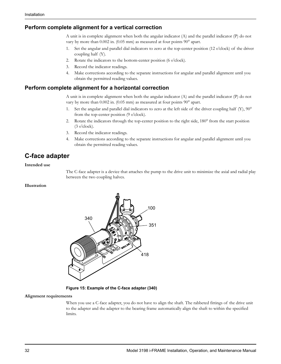 C-face adapter | Goulds Pumps 3198 i-FRAME - IOM User Manual | Page 34 / 126