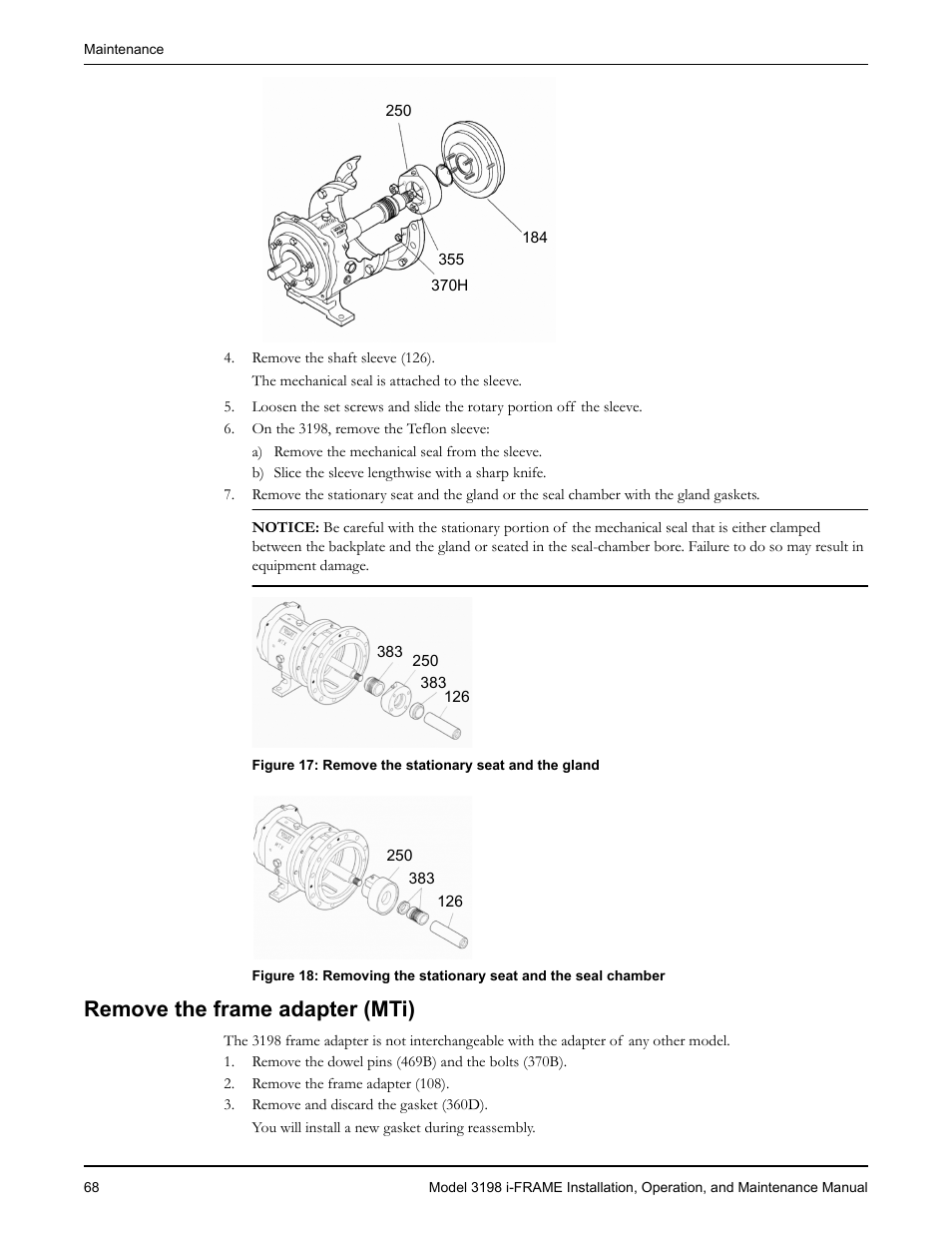 Remove the frame adapter (mti), Emove the frame adapter (mti) | Goulds Pumps 3198 i-FRAME - IOM User Manual | Page 70 / 126