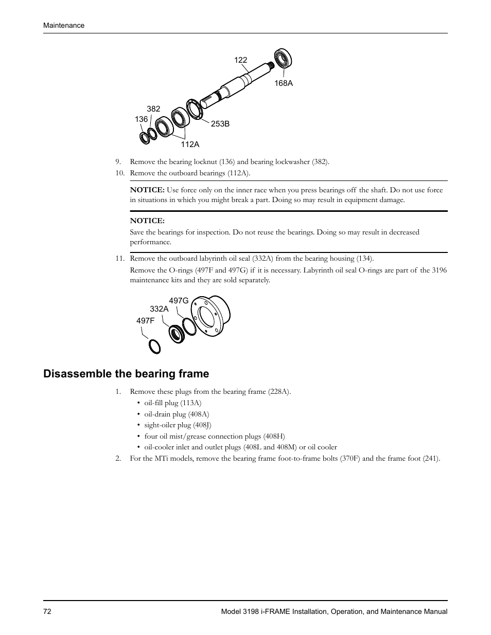 Disassemble the bearing frame | Goulds Pumps 3198 i-FRAME - IOM User Manual | Page 74 / 126