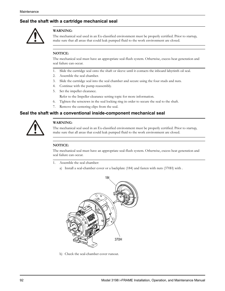 Seal the shaft with a cartridge mechanical seal | Goulds Pumps 3198 i-FRAME - IOM User Manual | Page 94 / 126