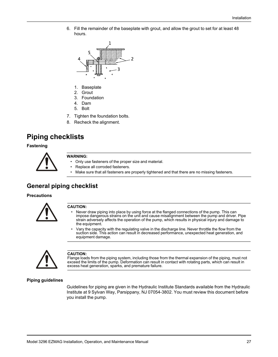 Piping checklists, General piping checklist | Goulds Pumps 3296 EZMAG - IOM User Manual | Page 29 / 96