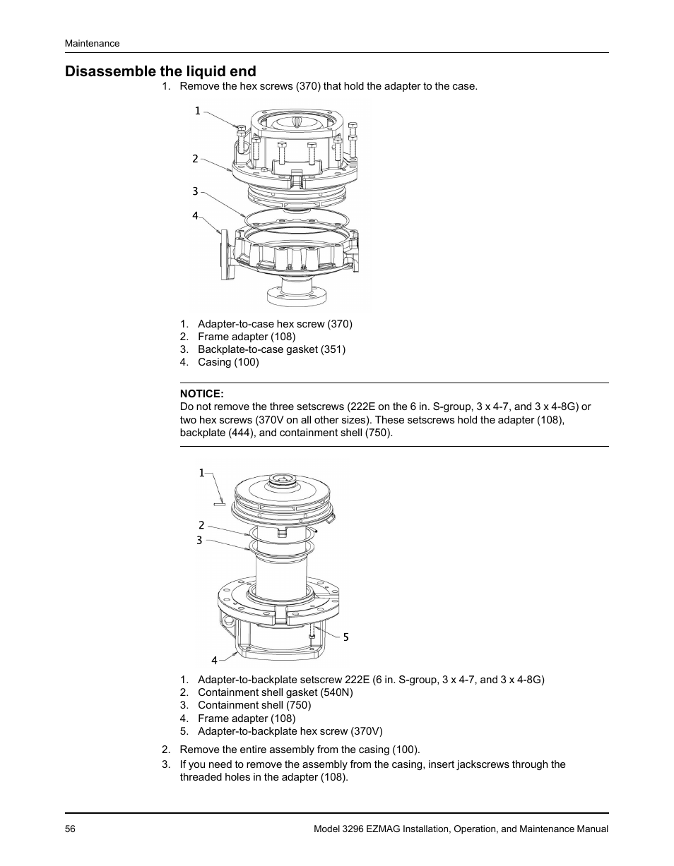 Disassemble the liquid end | Goulds Pumps 3296 EZMAG - IOM User Manual | Page 58 / 96