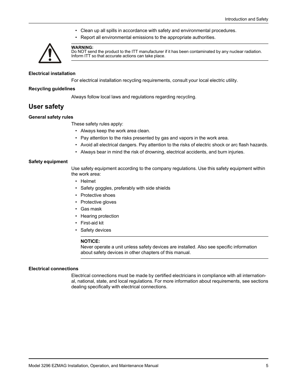 User safety | Goulds Pumps 3296 EZMAG - IOM User Manual | Page 7 / 96