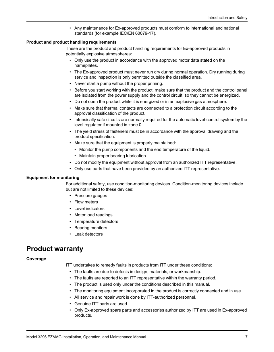 Product warranty | Goulds Pumps 3296 EZMAG - IOM User Manual | Page 9 / 96