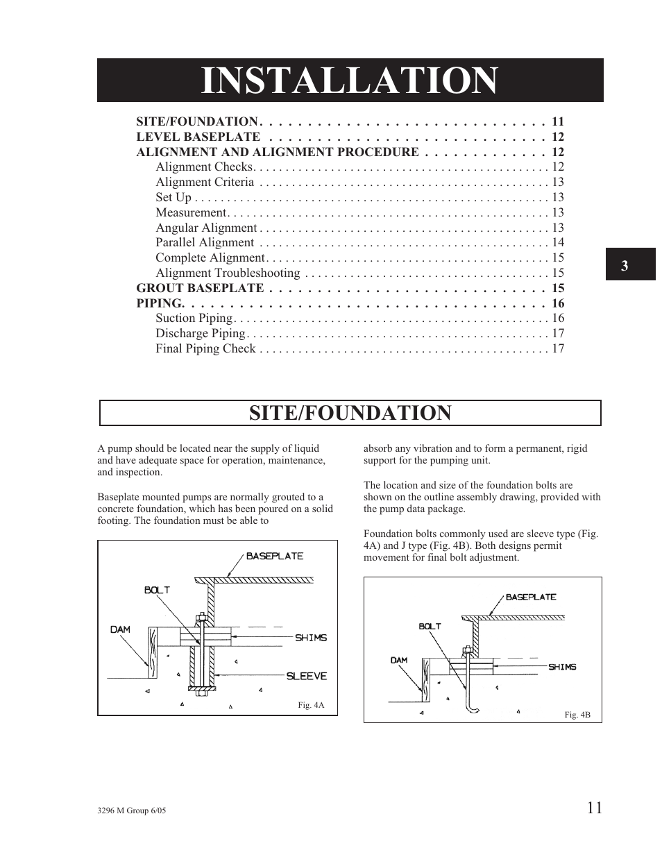 Installation, Site/foundation | Goulds Pumps 3296M - IOM User Manual | Page 15 / 92