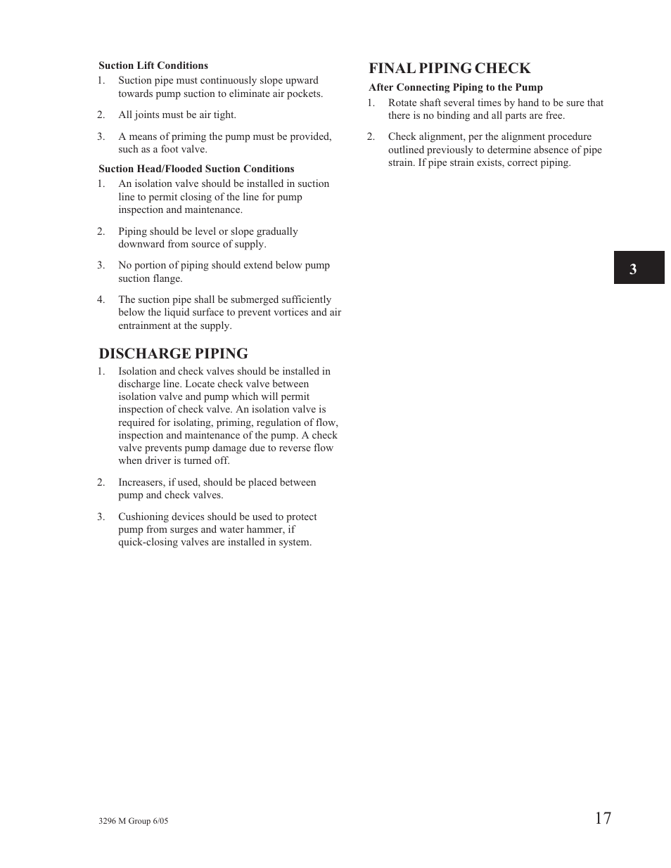 Discharge piping, Final piping check | Goulds Pumps 3296M - IOM User Manual | Page 21 / 92