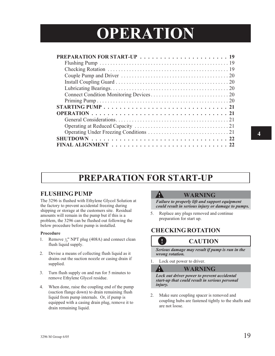 Operation, Preparation for start-up | Goulds Pumps 3296M - IOM User Manual | Page 23 / 92