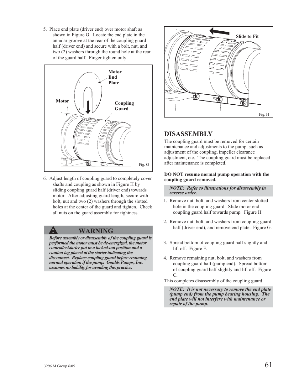 Warning, Disassembly | Goulds Pumps 3296M - IOM User Manual | Page 65 / 92