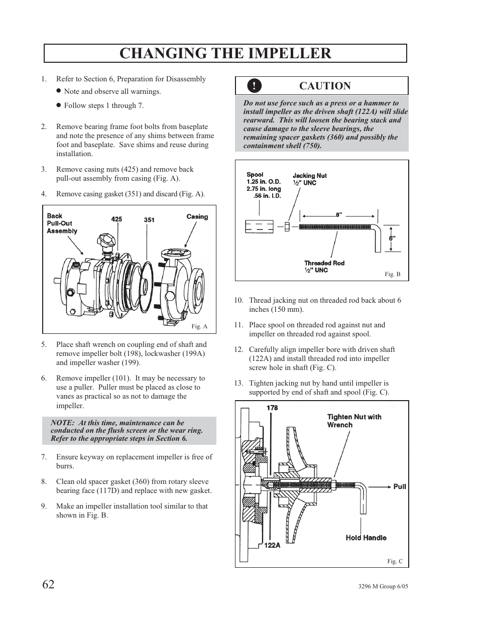 Changing the impeller, Caution | Goulds Pumps 3296M - IOM User Manual | Page 66 / 92