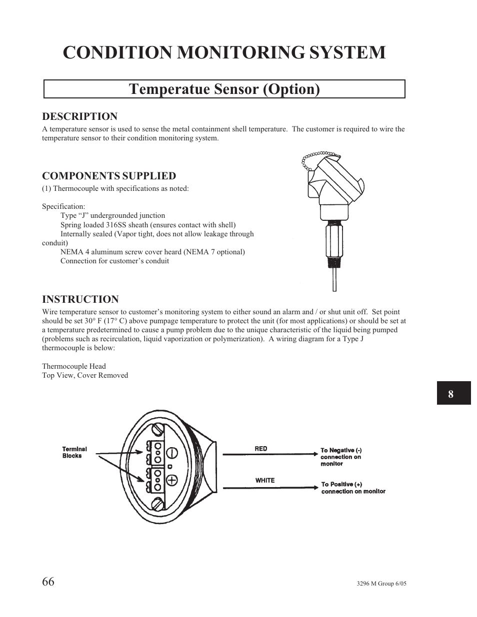 Condition monitoring system, Temperatue sensor (option) | Goulds Pumps 3296M - IOM User Manual | Page 70 / 92