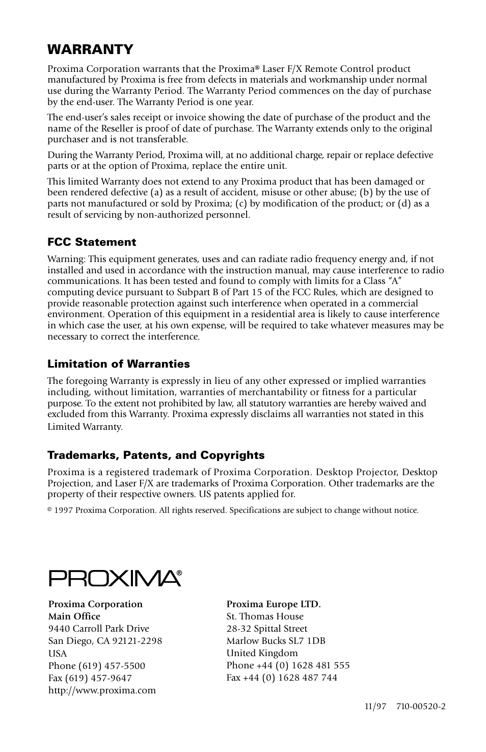 Warranty | Ask Proxima DP5800 User Manual | Page 2 / 5