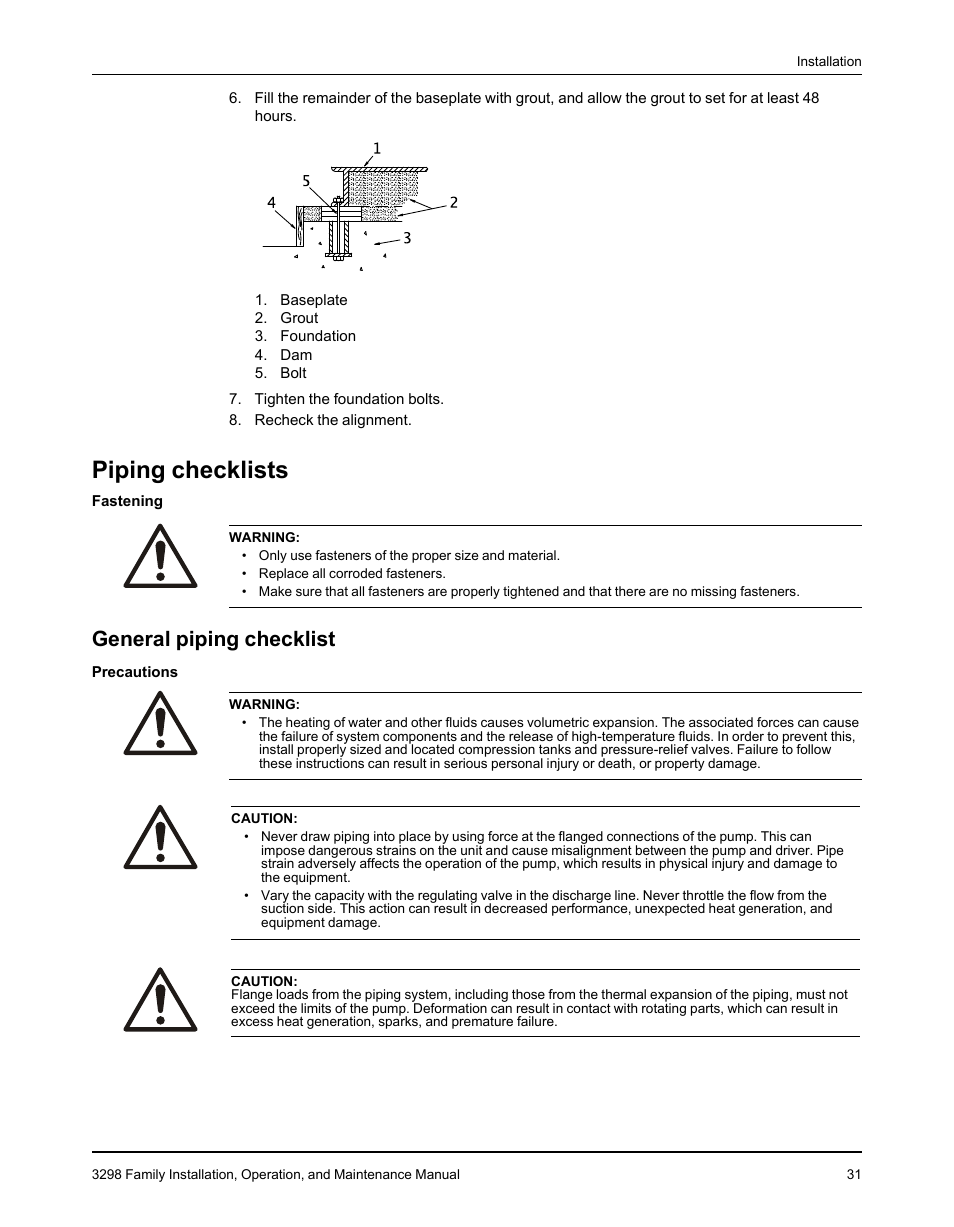 Piping checklists, General piping checklist | Goulds Pumps 3298 - IOM User Manual | Page 33 / 120