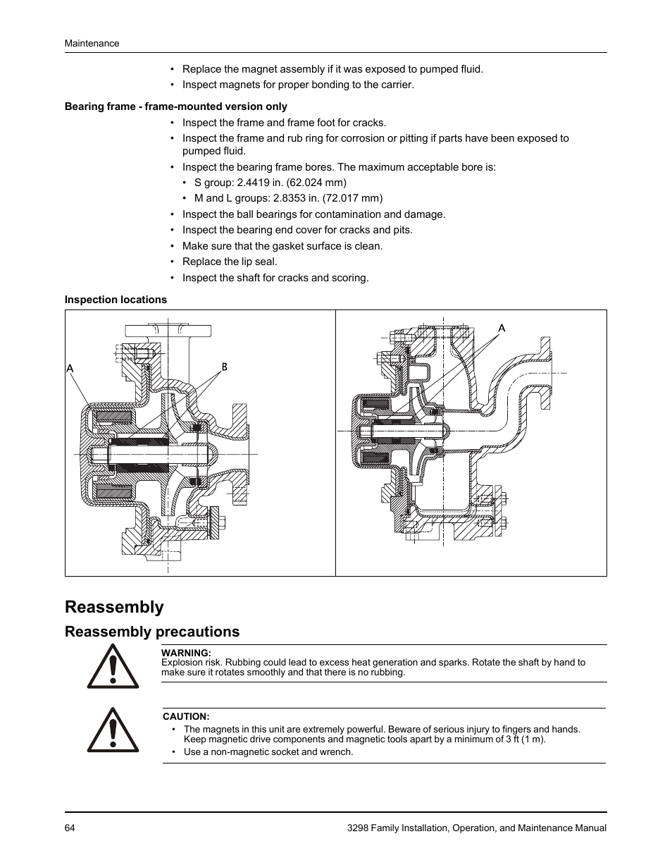 Reassembly, Reassembly precautions | Goulds Pumps 3298 - IOM User Manual | Page 66 / 120