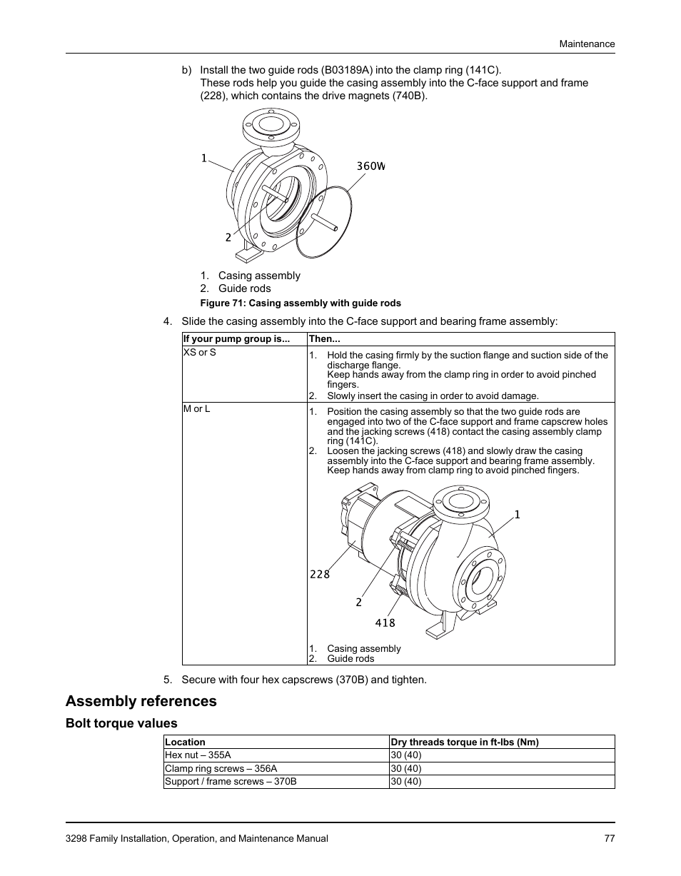 Assembly references, Bolt torque values | Goulds Pumps 3298 - IOM User Manual | Page 79 / 120