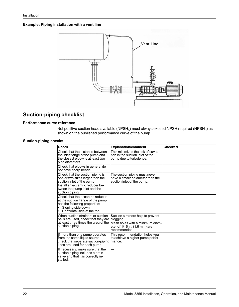 Suction-piping checklist | Goulds Pumps 3355 - IOM User Manual | Page 24 / 66