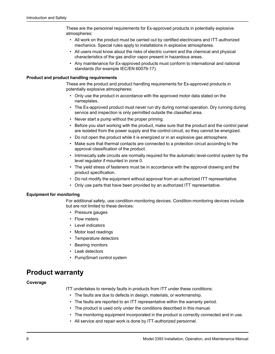 Product warranty | Goulds Pumps 3393 - IOM User Manual | Page 10 / 124