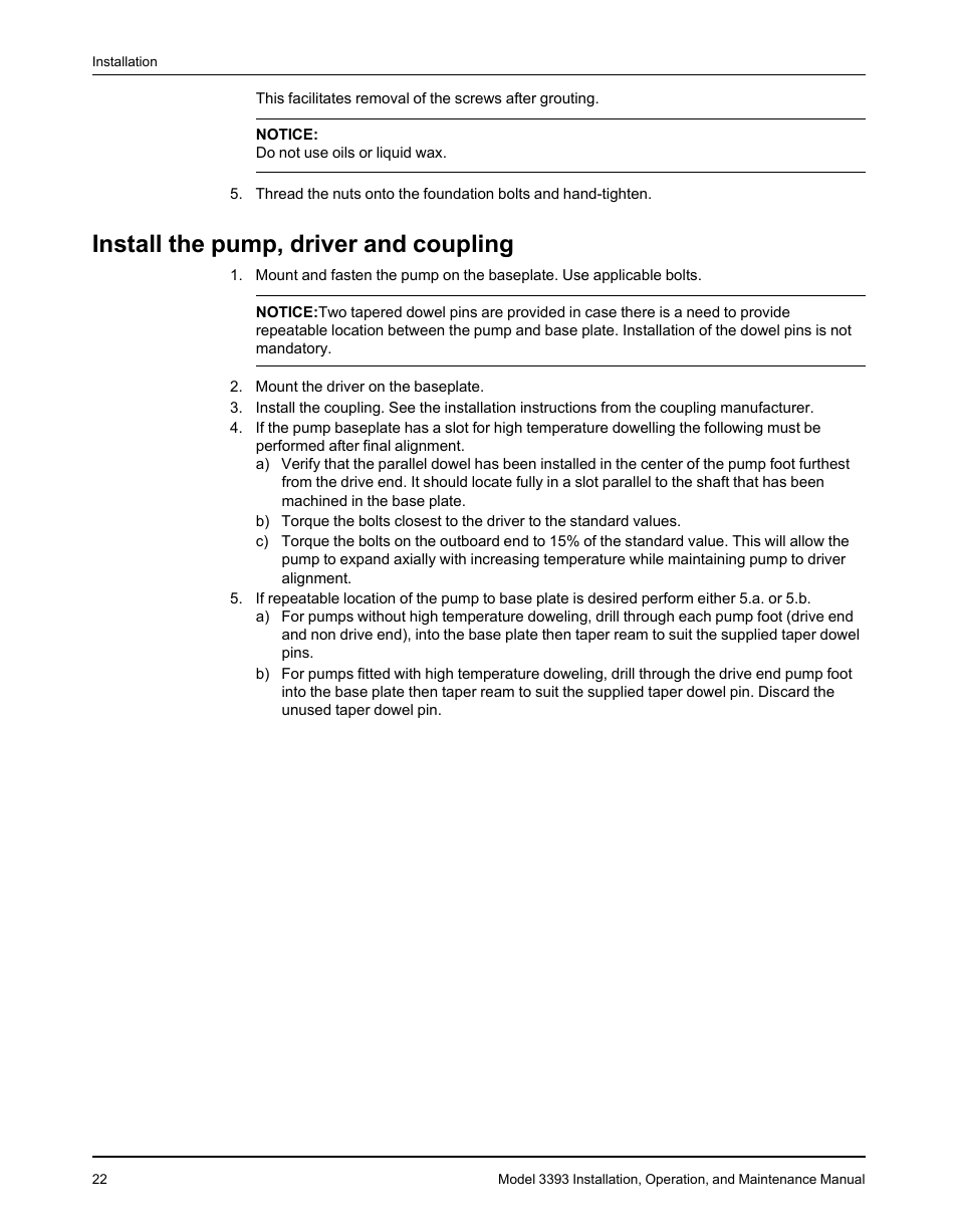 Install the pump, driver and coupling | Goulds Pumps 3393 - IOM User Manual | Page 24 / 124