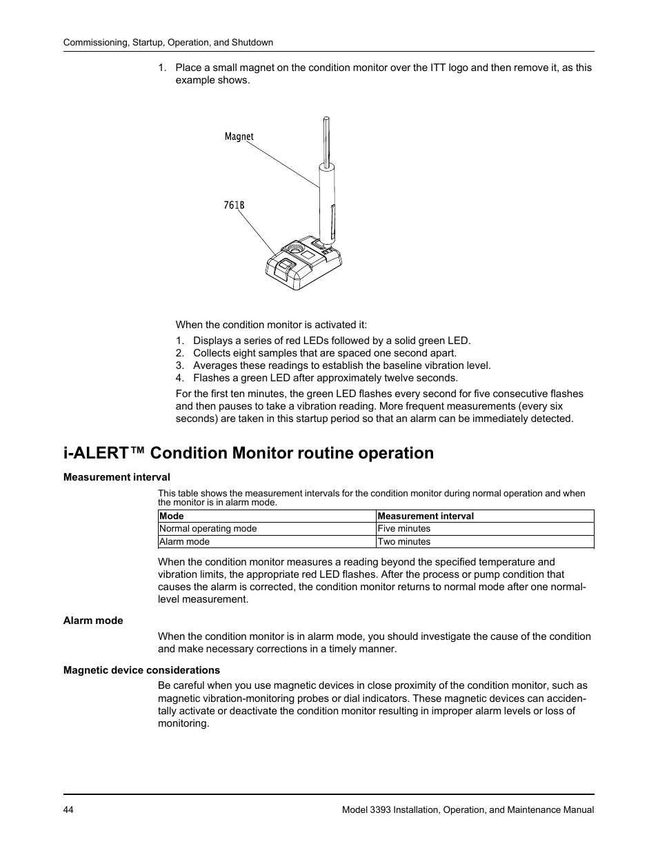 I-alert™ condition monitor routine operation | Goulds Pumps 3393 - IOM User Manual | Page 46 / 124