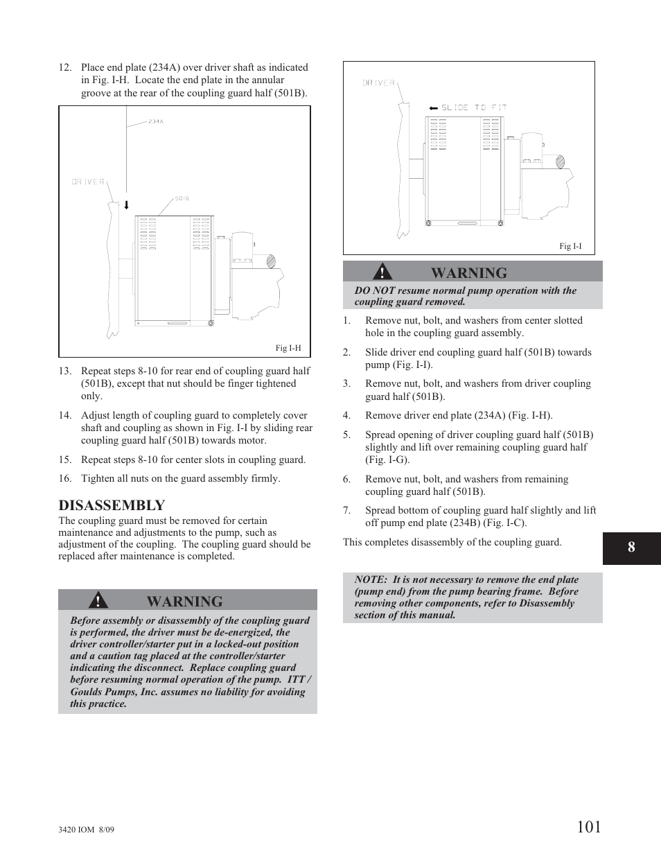 Disassembly, Warning | Goulds Pumps 3420 - IOM User Manual | Page 105 / 120