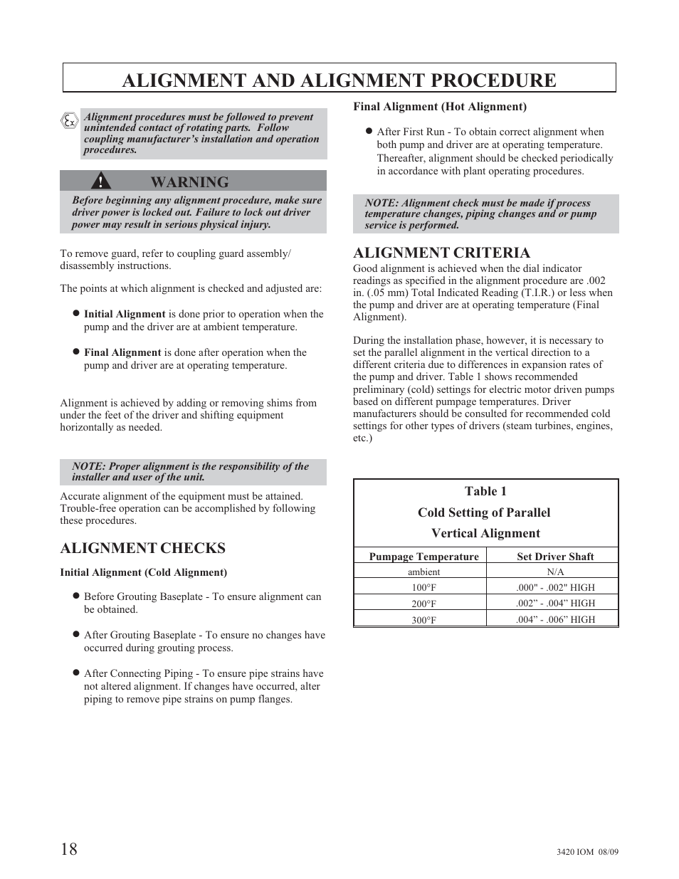 Alignment and alignment procedure | Goulds Pumps 3420 - IOM User Manual | Page 22 / 120