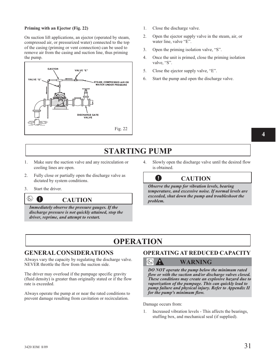 Starting pump, Operation | Goulds Pumps 3420 - IOM User Manual | Page 35 / 120