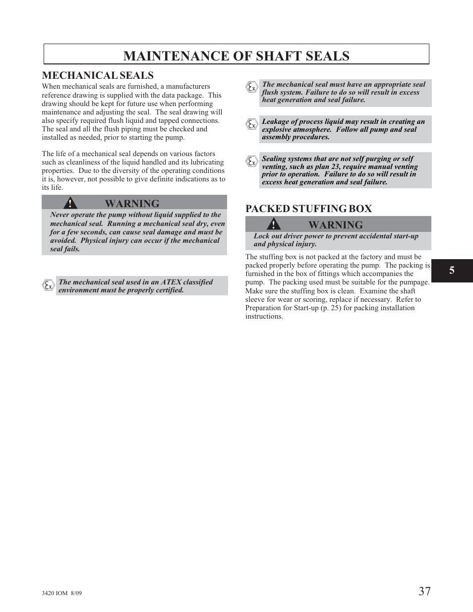 Maintenance of shaft seals | Goulds Pumps 3420 - IOM User Manual | Page 41 / 120