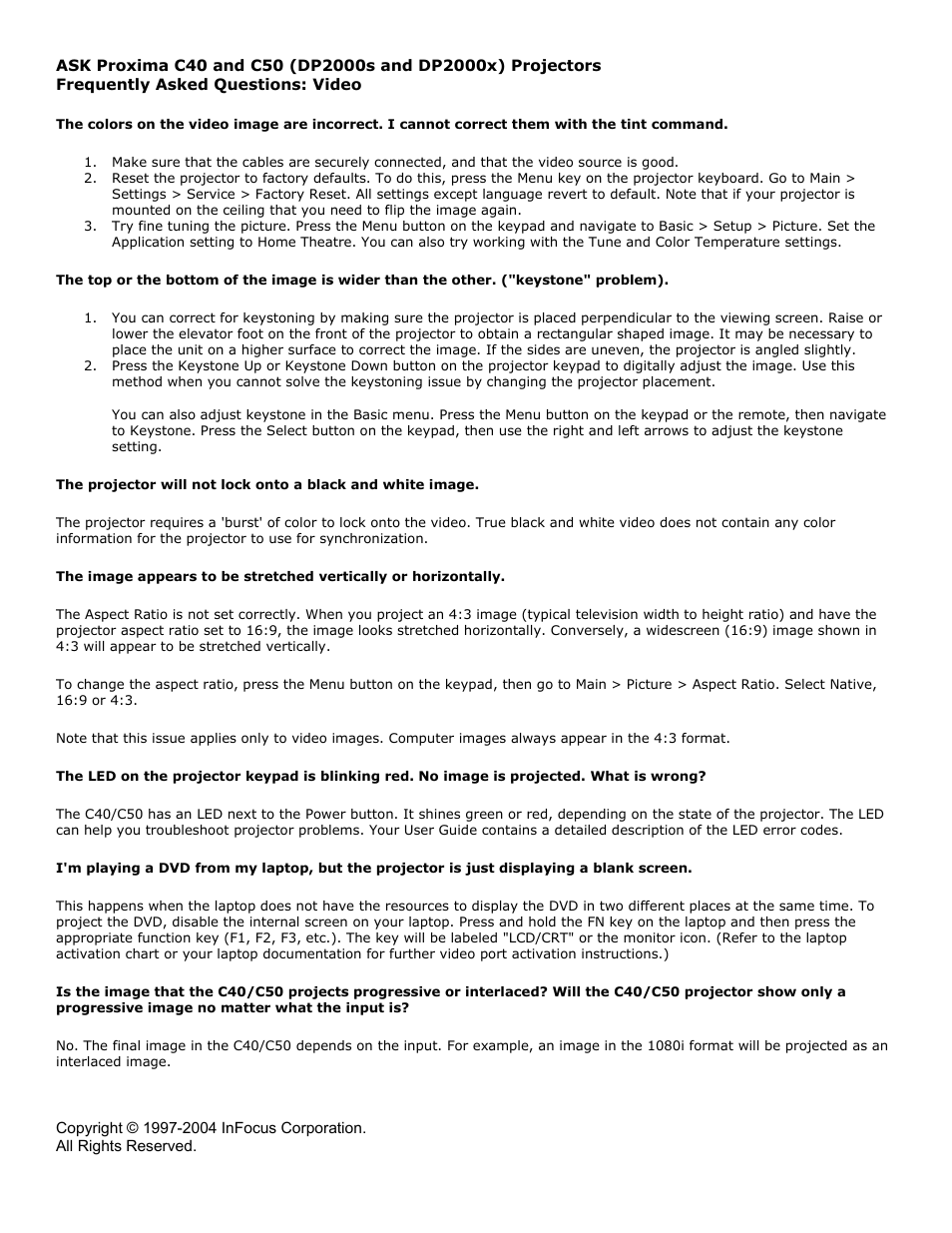Ask Proxima C50 (DP2000x) User Manual | 3 pages