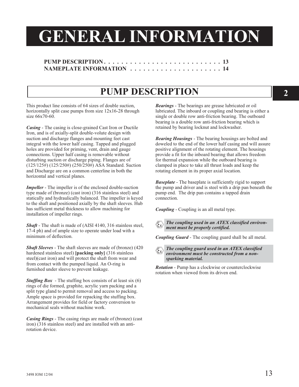 General information, Pump description | Goulds Pumps 3498 - IOM User Manual | Page 16 / 59