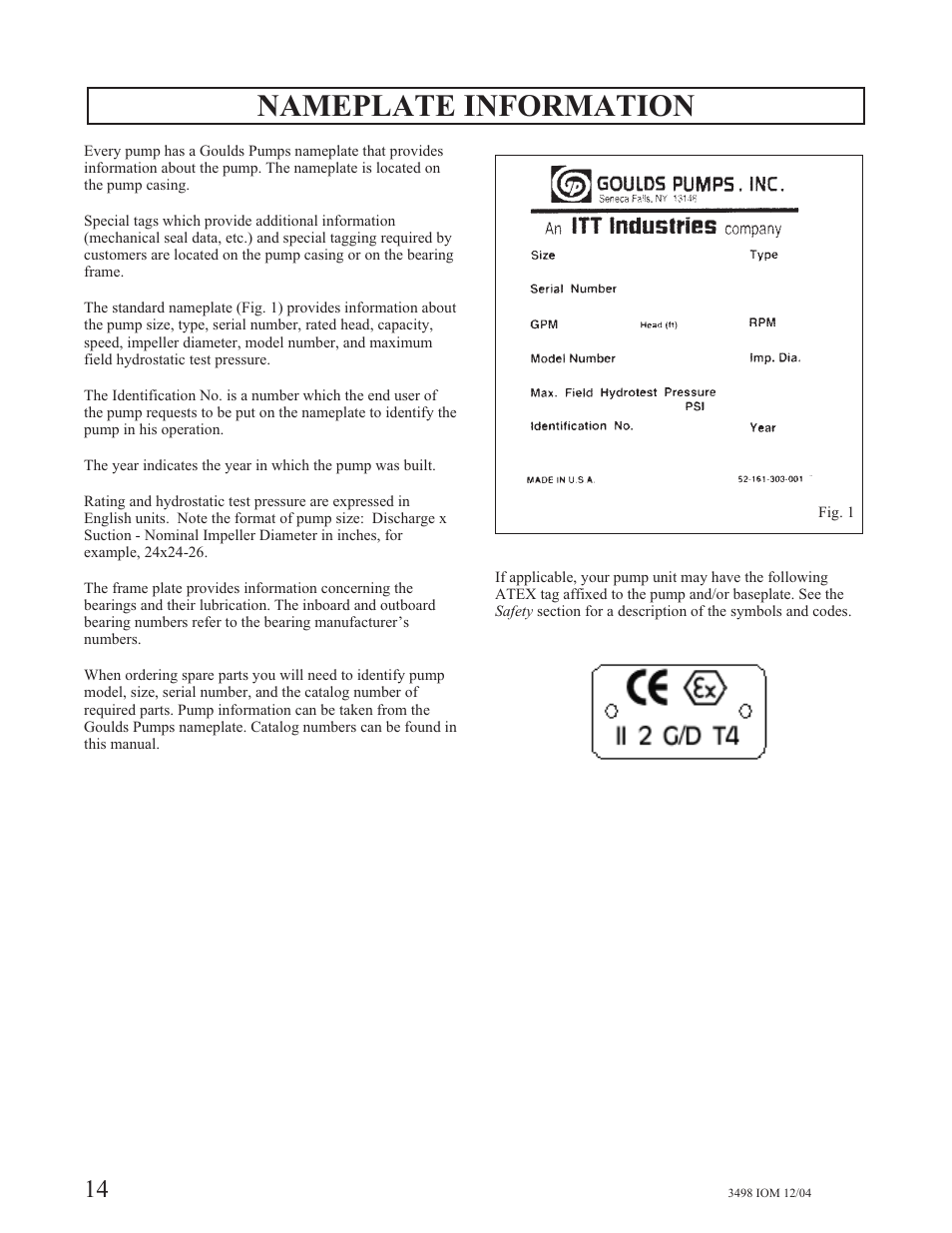 Nameplate information | Goulds Pumps 3498 - IOM User Manual | Page 17 / 59