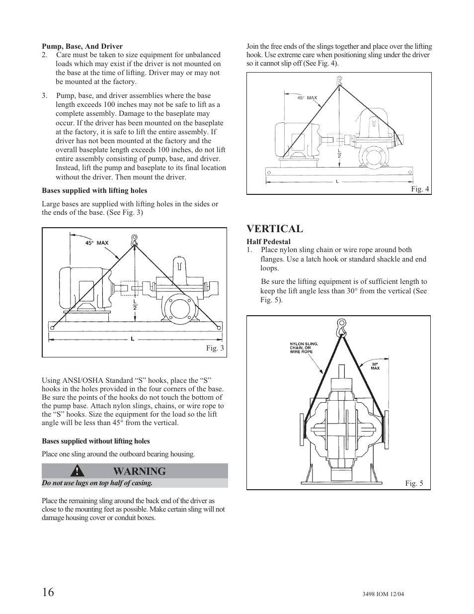 Warning, Vertical | Goulds Pumps 3498 - IOM User Manual | Page 19 / 59