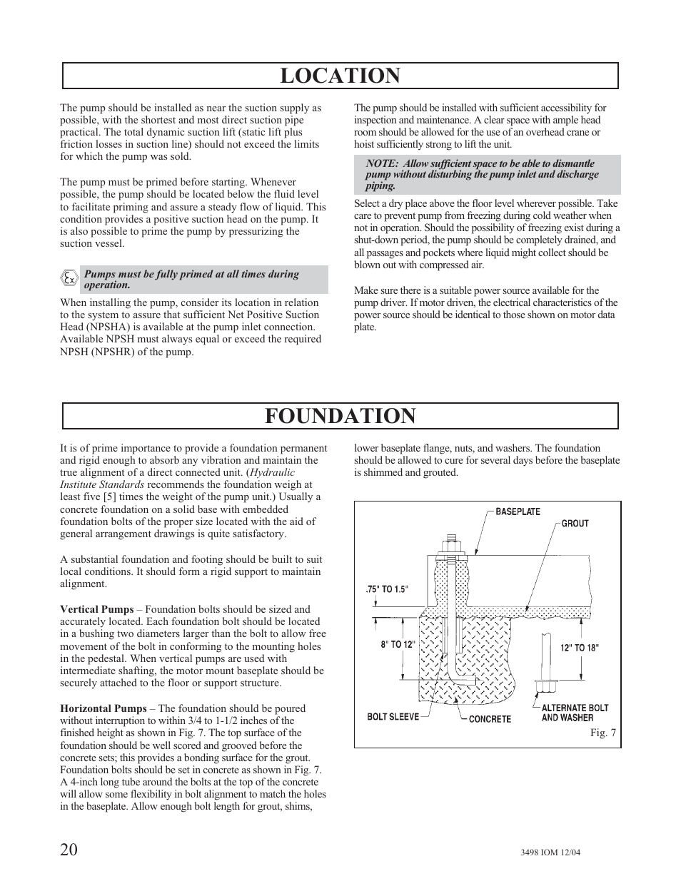 Location, Foundation | Goulds Pumps 3498 - IOM User Manual | Page 23 / 59