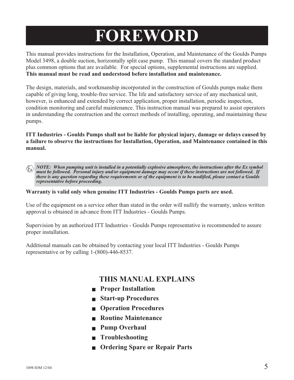 Foreward, Foreword | Goulds Pumps 3498 - IOM User Manual | Page 3 / 59